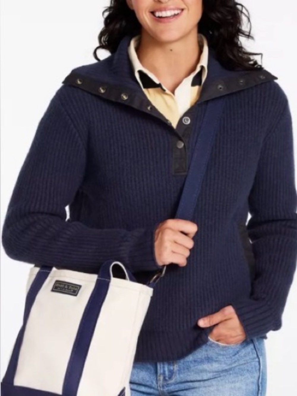 L.L. Bean Boat 1944 Boat and Tote Small Crossbody in Navy and Cream - Picture 9 of 9
